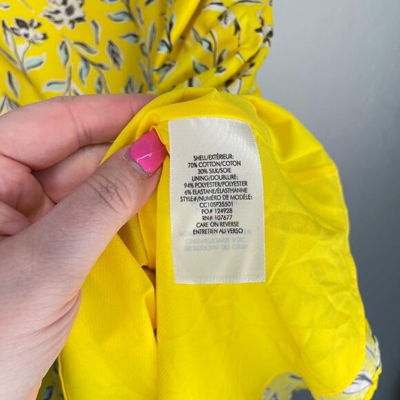 Alice + Olivia Glinda Yellow Floral Cotton Silk Blend Mini Fit and Flare Dress 8 - Picture 15 of 16